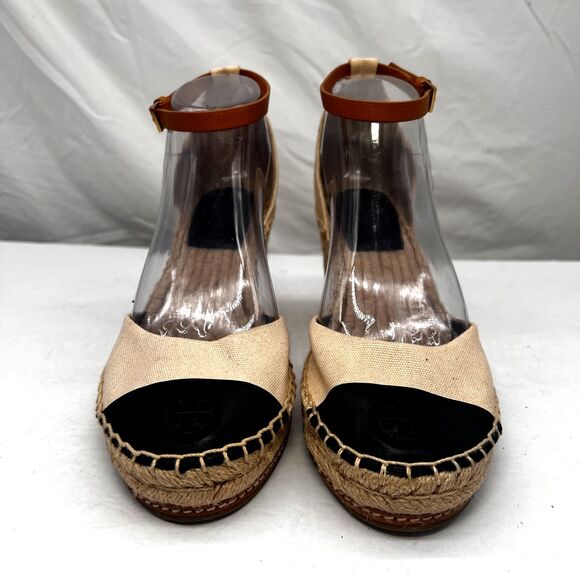 Tory Burch Sandal Women 8M Wedge Espadrilles Ankle Strap Color Block Cruise + - Picture 2 of 16